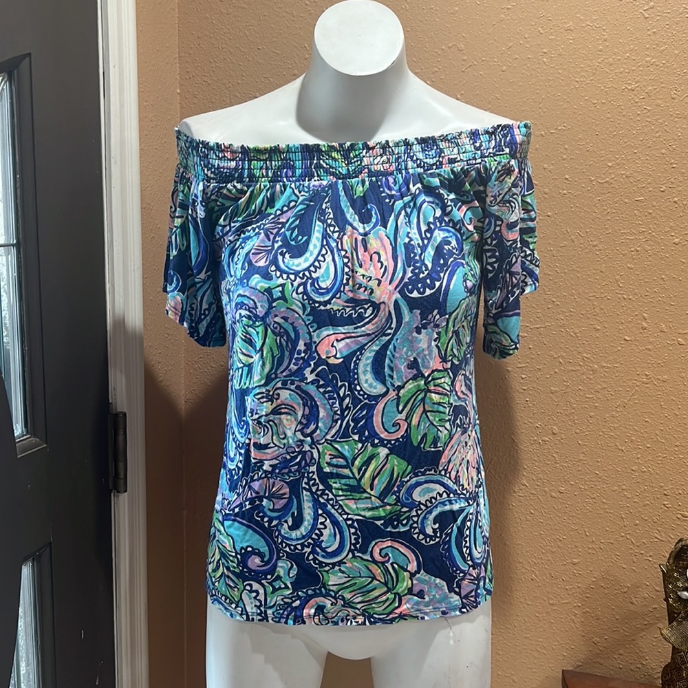 Lilly Pullitzer Blue Patterned Off The Shoulder S… - image 4